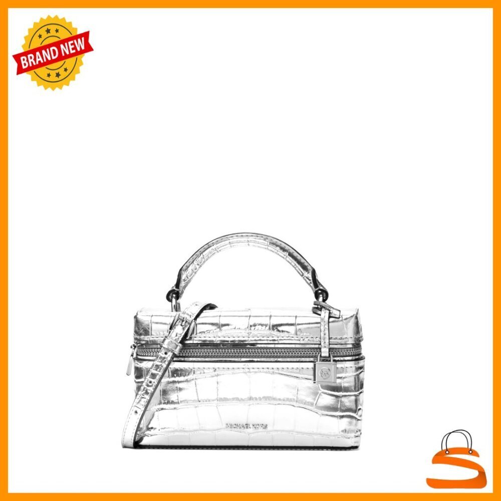 Extra Small Top Handle Crossbody Bag, Metallic Croc Leather, Compact Satchel